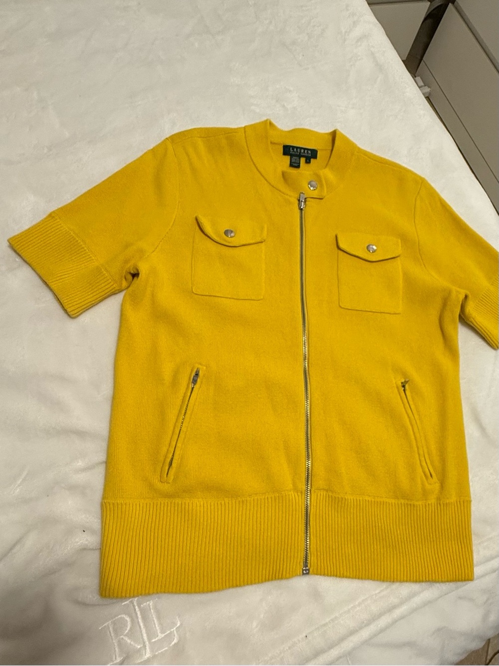 Lauren Ralph Lauren Bright Yellow Short-Sleeve Zip-Up Sweater